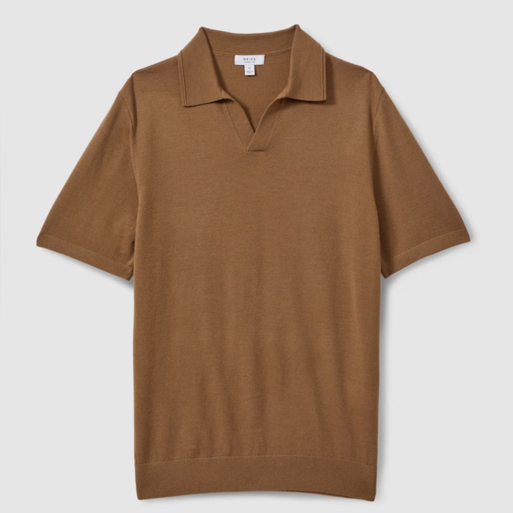 Reiss Duchie Short Sleeve Brown Wool Polo. New with tags. Men’s large